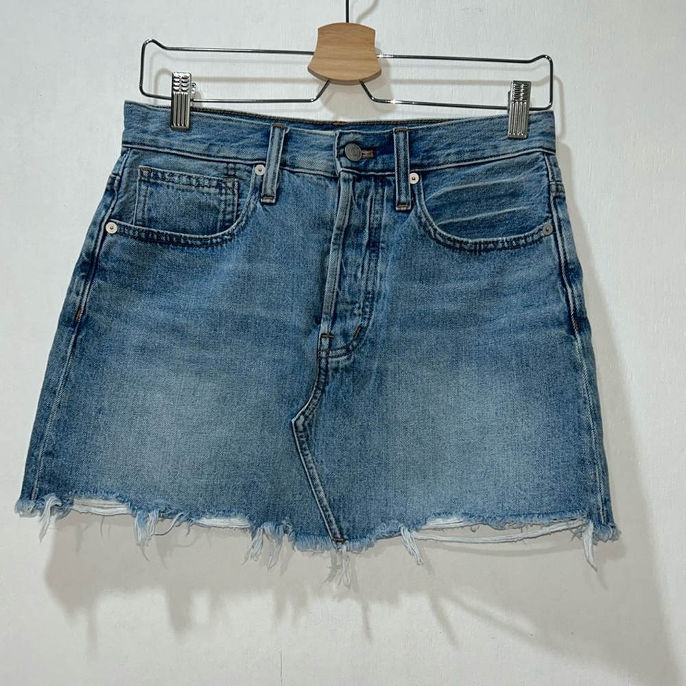 MADEWELL WOMENS BLUE DENIM SKIRT FRAYED HEM Sz 25